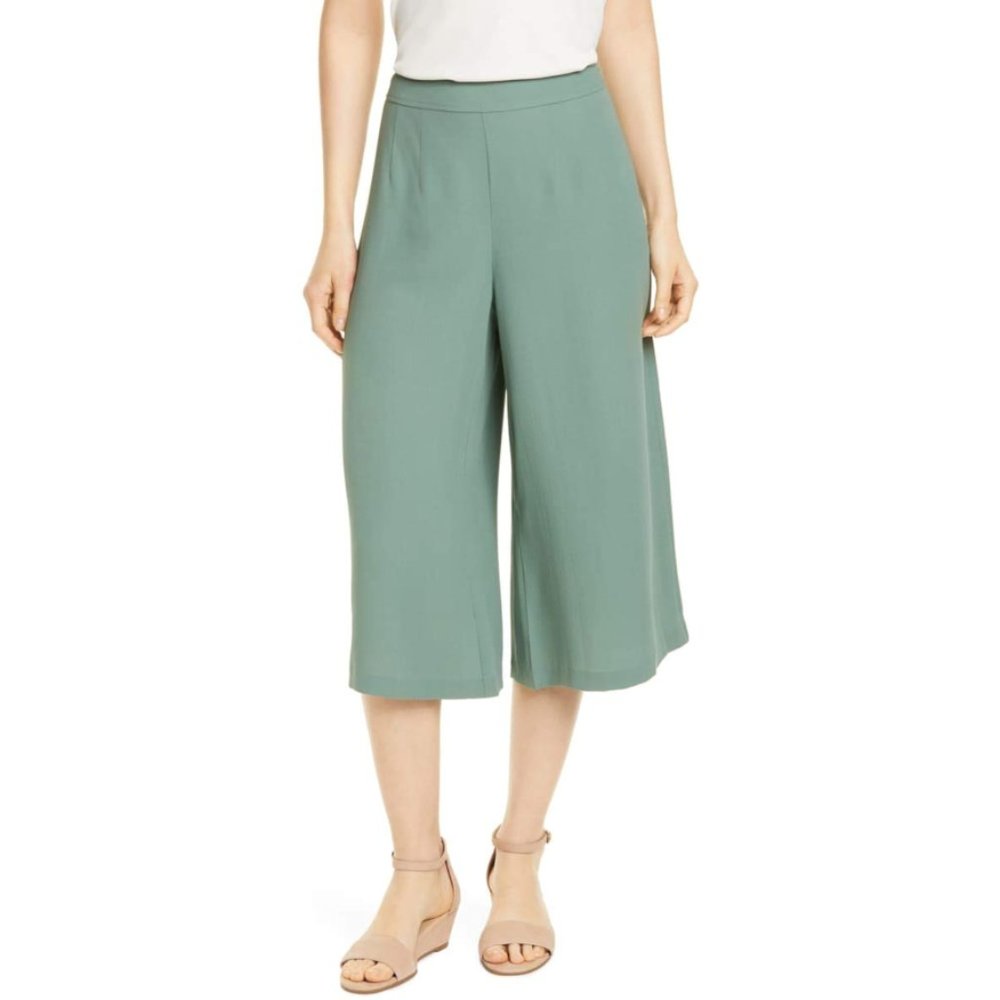 Eileen Fisher Silk Nori Green Culottes Size 10